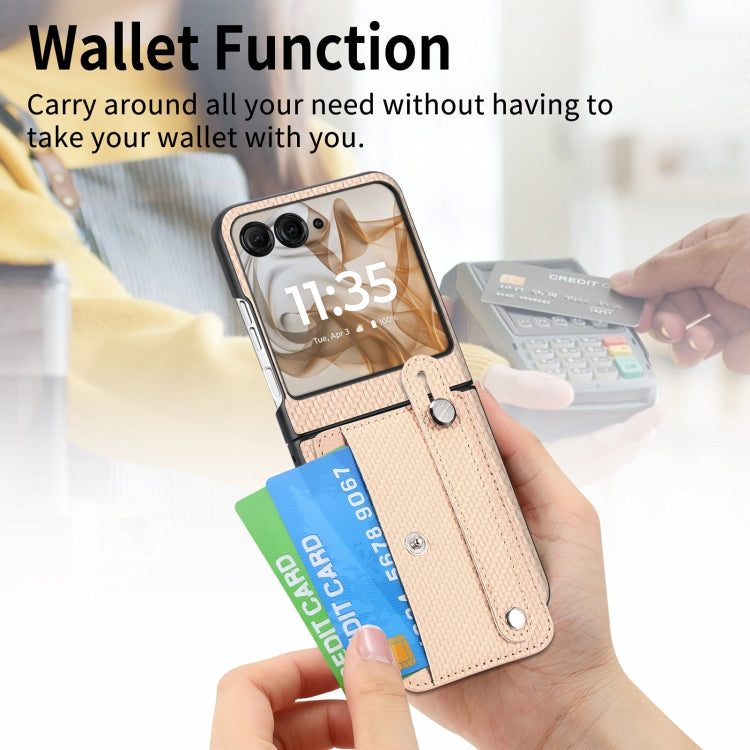 For Motorola Razr 50 Wristband Kickstand Card Wallet Back Cover Phone Case