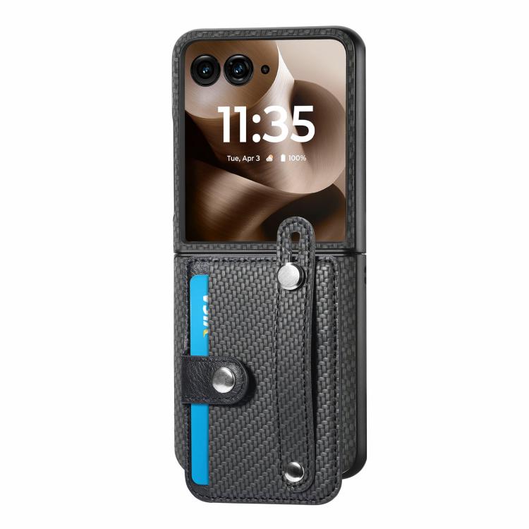 For Motorola Razr 60 Wristband Kickstand Card Wallet Back Cover Phone Case