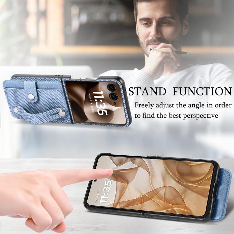 For Motorola Razr 60 Wristband Kickstand Card Wallet Back Cover Phone Case
