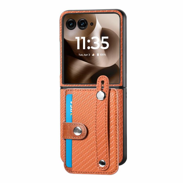 For Motorola Razr 60 Wristband Kickstand Card Wallet Back Cover Phone Case
