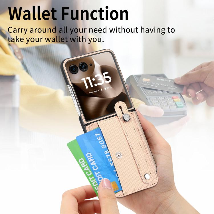 For Motorola Razr 60 Wristband Kickstand Card Wallet Back Cover Phone Case
