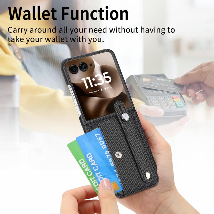 For Motorola Razr 60 Ultra Wristband Kickstand Card Wallet Back Cover Phone Case