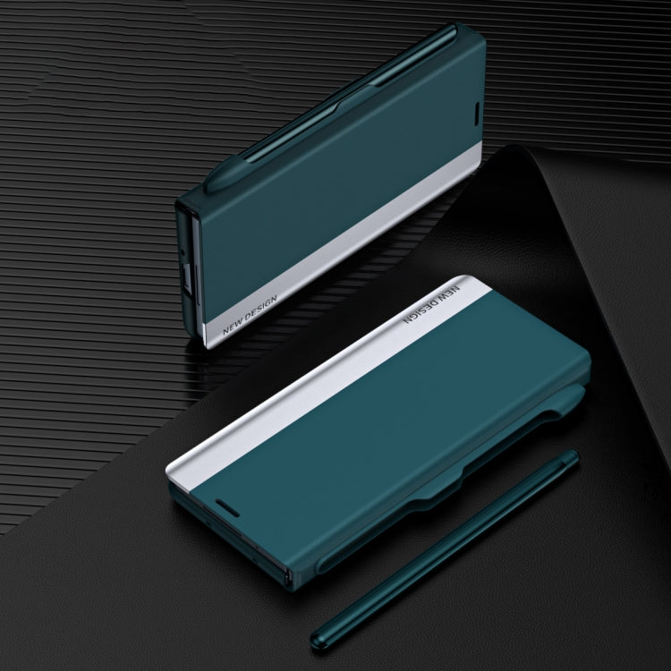 For  Samsung Galaxy Z Fold 5   5G Side Electroplating Adsorption Ultra-thin Leather Phone Case with Pen