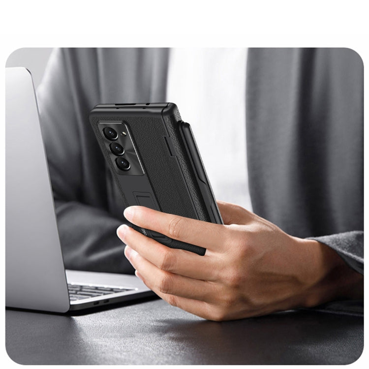 For Samsung Galaxy Z Fold6 Integrated Folding Hinge Leather Phone Case, No Pen
