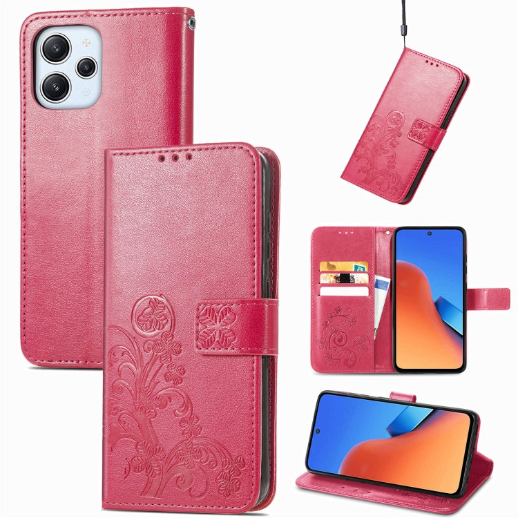For Xiaomi Redmi 12 5G Four-leaf Clasp Embossed Buckle Leather Phone Case
