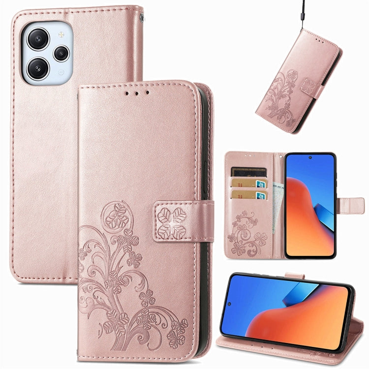 For Xiaomi Redmi 12 5G Four-leaf Clasp Embossed Buckle Leather Phone Case