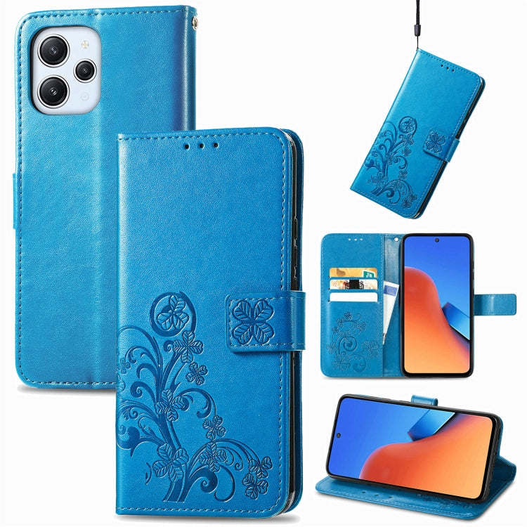 For Xiaomi Redmi 12 5G Four-leaf Clasp Embossed Buckle Leather Phone Case