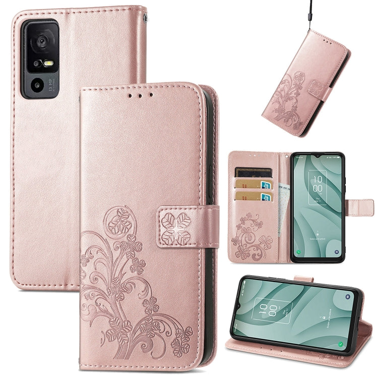 For TCL 40 XE 5G Four-leaf Clasp Embossed Buckle Leather Phone Case