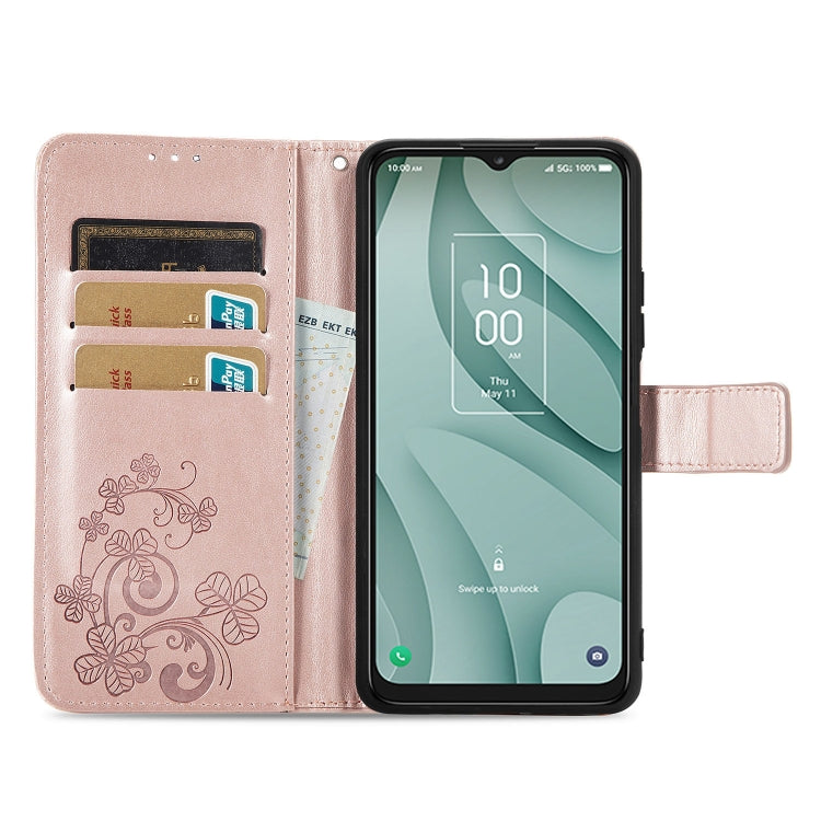 For TCL 40 XE 5G Four-leaf Clasp Embossed Buckle Leather Phone Case