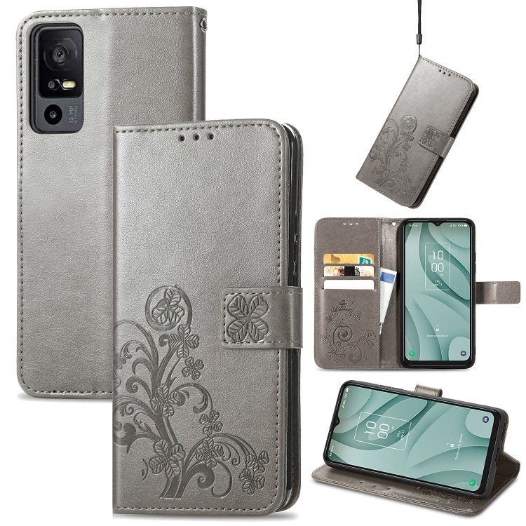 For TCL 40 XE 5G Four-leaf Clasp Embossed Buckle Leather Phone Case