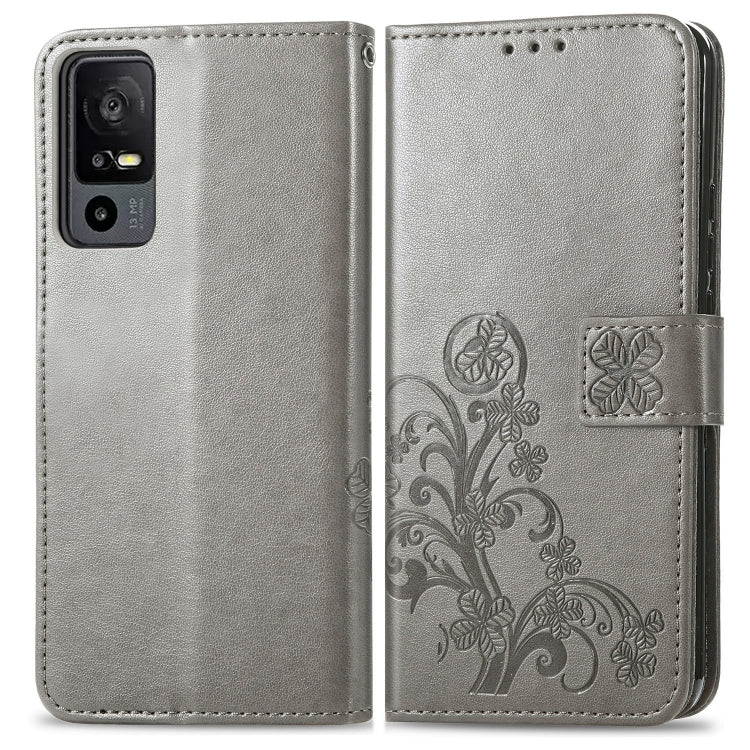 For TCL 40 XE 5G Four-leaf Clasp Embossed Buckle Leather Phone Case