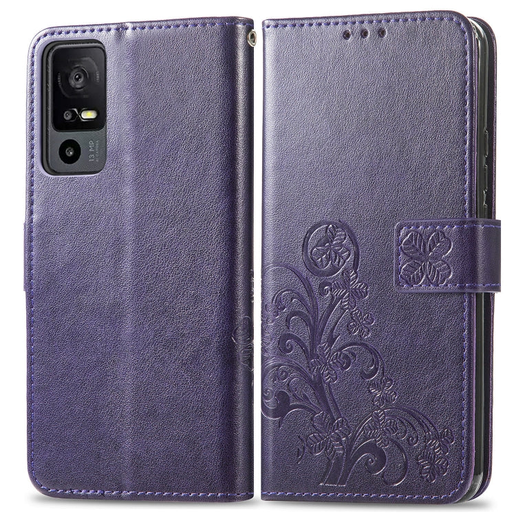 For TCL 40 XE 5G Four-leaf Clasp Embossed Buckle Leather Phone Case