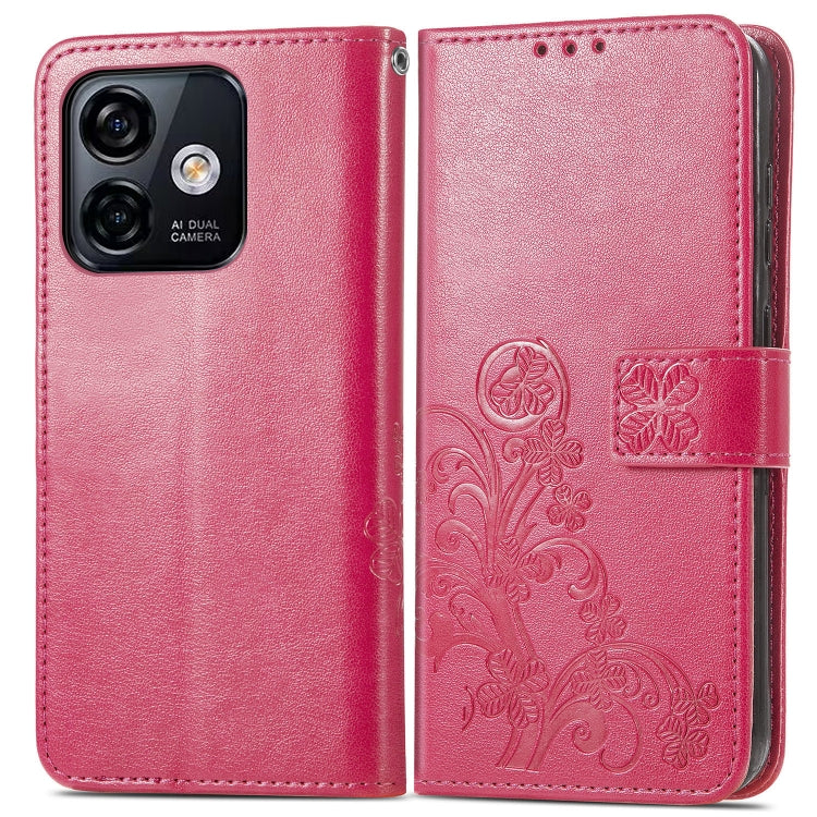 For Ulefone Note 16 Pro Four-leaf Clasp Embossed Buckle Leather Phone Case