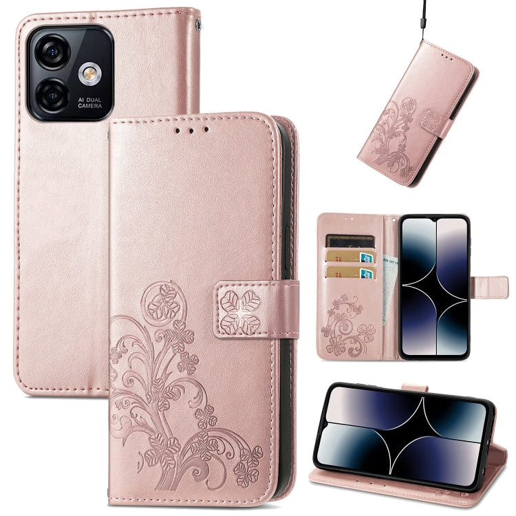 For Ulefone Note 16 Pro Four-leaf Clasp Embossed Buckle Leather Phone Case