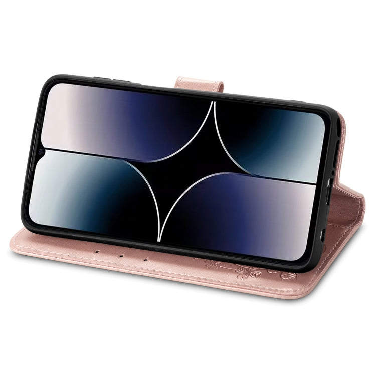 For Ulefone Note 16 Pro Four-leaf Clasp Embossed Buckle Leather Phone Case