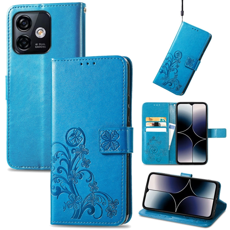 For Ulefone Note 16 Pro Four-leaf Clasp Embossed Buckle Leather Phone Case