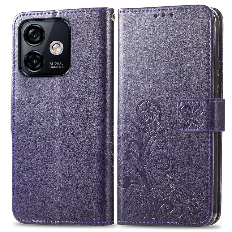 For Ulefone Note 16 Pro Four-leaf Clasp Embossed Buckle Leather Phone Case