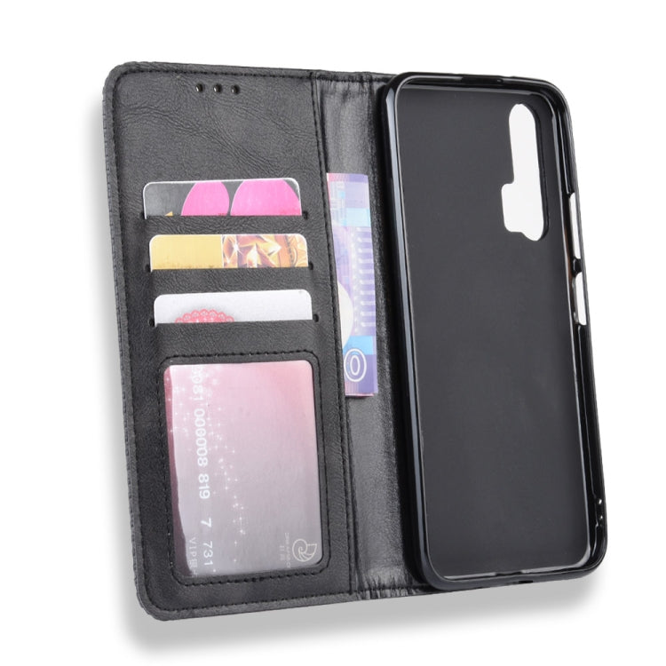 Magnetic Buckle Retro Crazy Horse Texture Horizontal Flip Leather Case for HUAWEI Honor 20pro , with Holder & Card Slots & Photo Frame