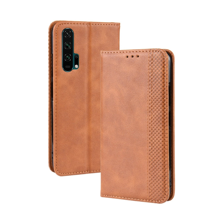Magnetic Buckle Retro Crazy Horse Texture Horizontal Flip Leather Case for HUAWEI Honor 20pro , with Holder & Card Slots & Photo Frame