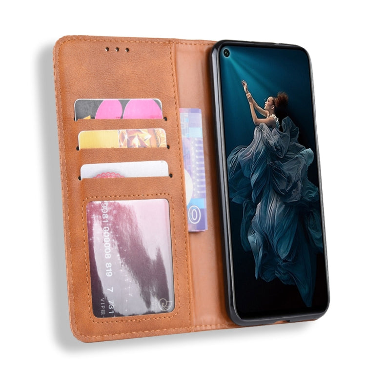 Magnetic Buckle Retro Crazy Horse Texture Horizontal Flip Leather Case for HUAWEI Honor 20pro , with Holder & Card Slots & Photo Frame