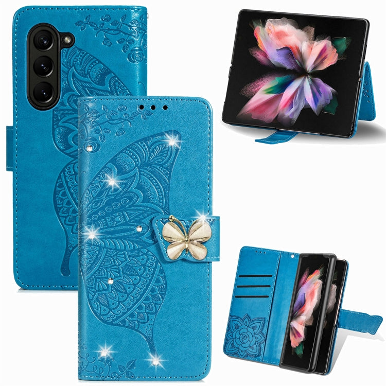 For  Samsung Galaxy Z Fold5  5G Rhinestones Butterfly Love Flower Embossed Leather Phone Case