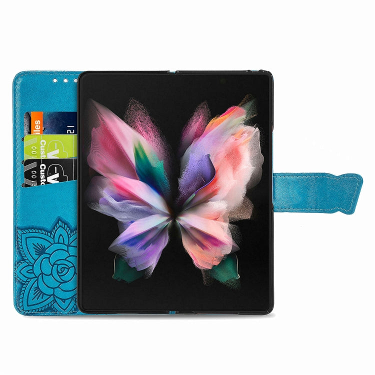 For  Samsung Galaxy Z Fold5  5G Rhinestones Butterfly Love Flower Embossed Leather Phone Case