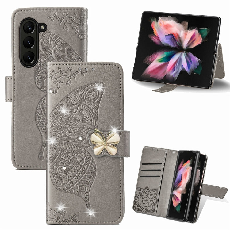 For  Samsung Galaxy Z Fold5  5G Rhinestones Butterfly Love Flower Embossed Leather Phone Case