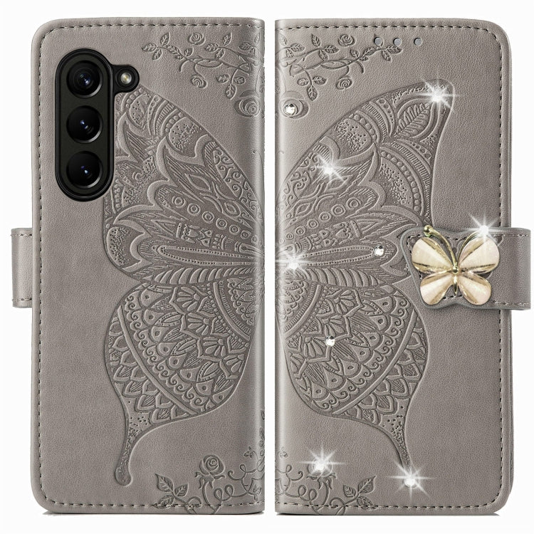 For  Samsung Galaxy Z Fold5  5G Rhinestones Butterfly Love Flower Embossed Leather Phone Case