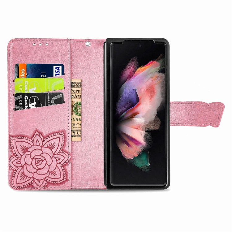 For  Samsung Galaxy Z Fold5  5G Rhinestones Butterfly Love Flower Embossed Leather Phone Case