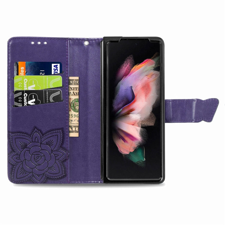 For  Samsung Galaxy Z Fold5  5G Rhinestones Butterfly Love Flower Embossed Leather Phone Case