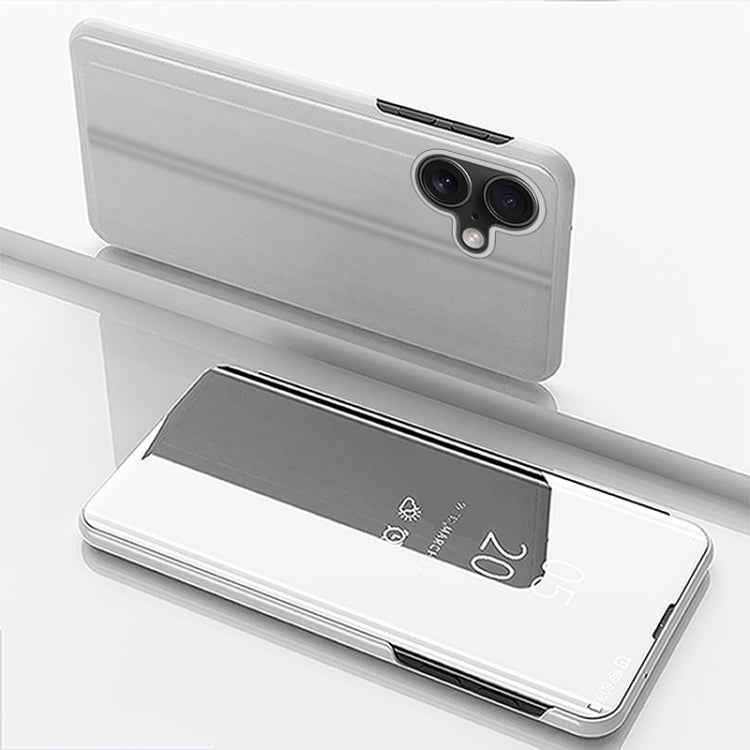 For iPhone 16 Plated Mirror Horizontal Flip Leather Phone Case with Holder