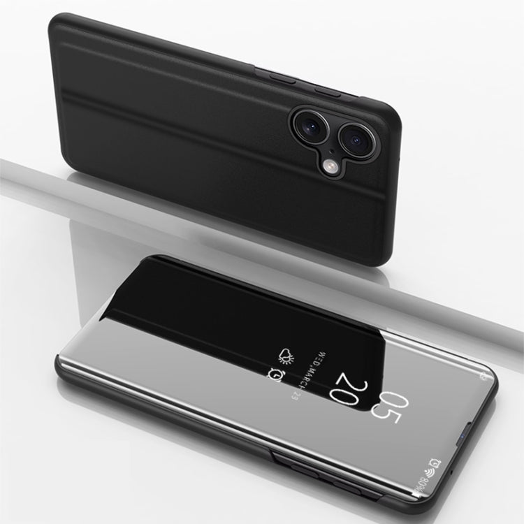 For iPhone 16 Plus Plated Mirror Horizontal Flip Leather Phone Case with Holder