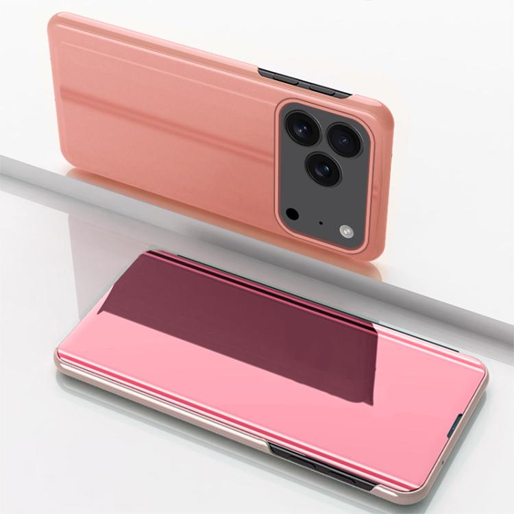 For iPhone 17 Pro Max Plated Mirror Horizontal Flip Leather Phone Case with Holder