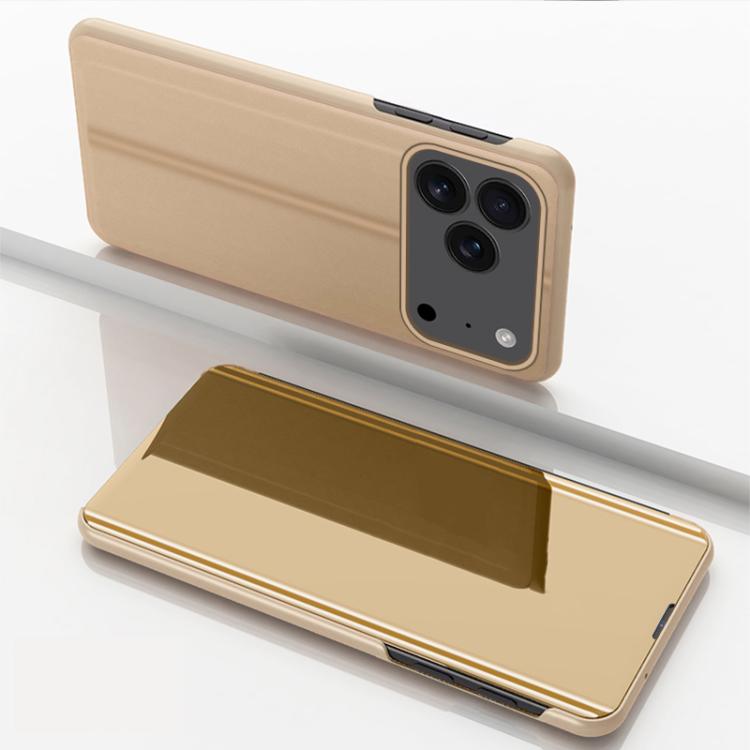 For iPhone 17 Pro Max Plated Mirror Horizontal Flip Leather Phone Case with Holder