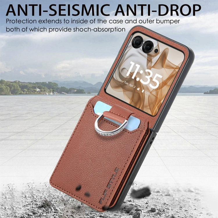 For Motorola Razr 50 Litchi Texture Leather Ring Wallet Phone Case