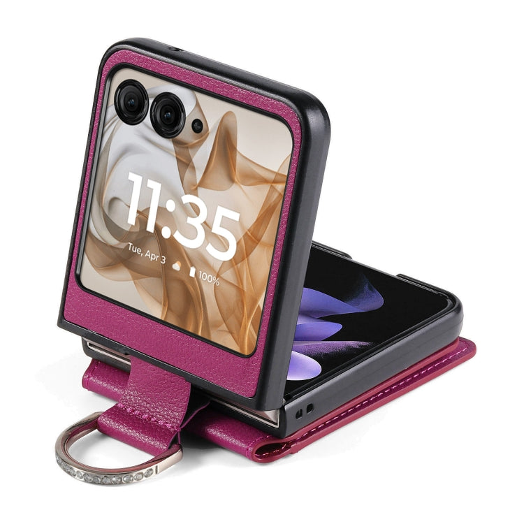 For Motorola Razr 50 Litchi Texture Leather Ring Wallet Phone Case