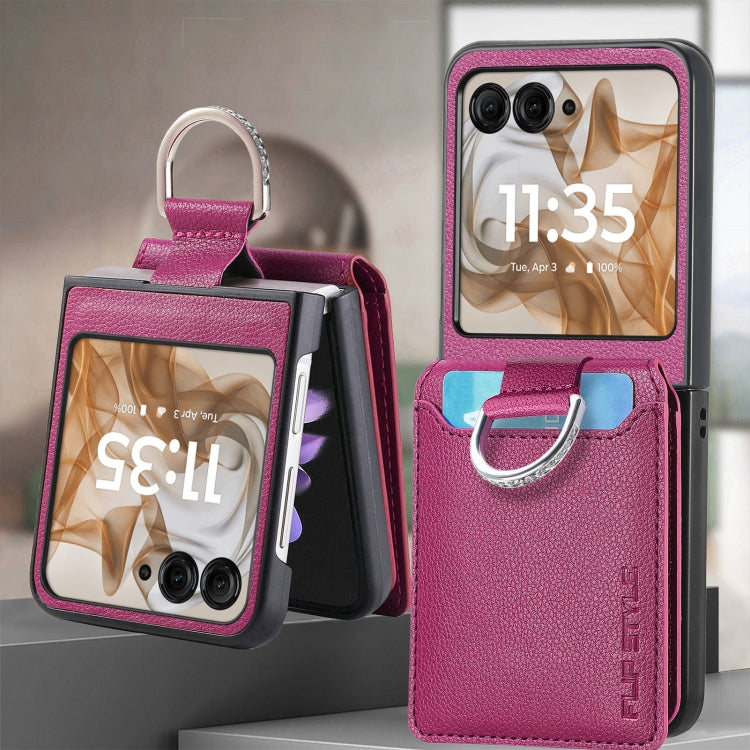 For Motorola Razr 50 Litchi Texture Leather Ring Wallet Phone Case