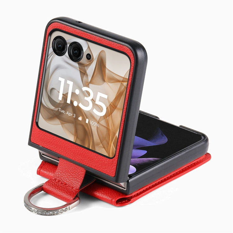 For Motorola Razr 50 Litchi Texture Leather Ring Wallet Phone Case