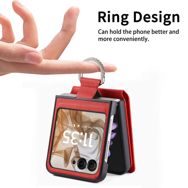 For Motorola Razr 50 Litchi Texture Leather Ring Wallet Phone Case