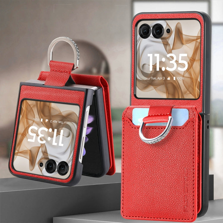 For Motorola Razr 50 Litchi Texture Leather Ring Wallet Phone Case