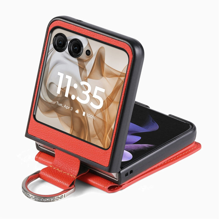 For Motorola Razr 50 Litchi Texture Leather Ring Wallet Phone Case