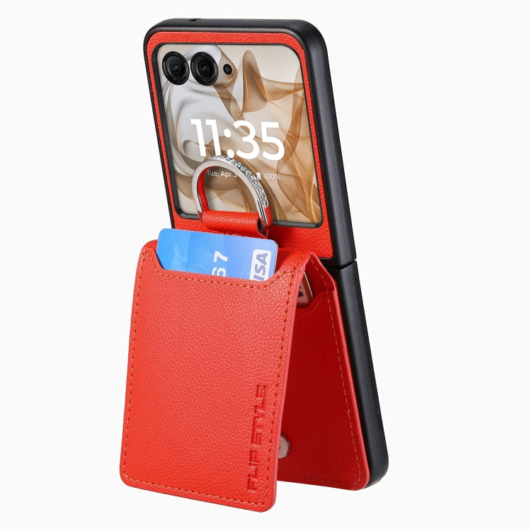 For Motorola Razr 50 Litchi Texture Leather Ring Wallet Phone Case