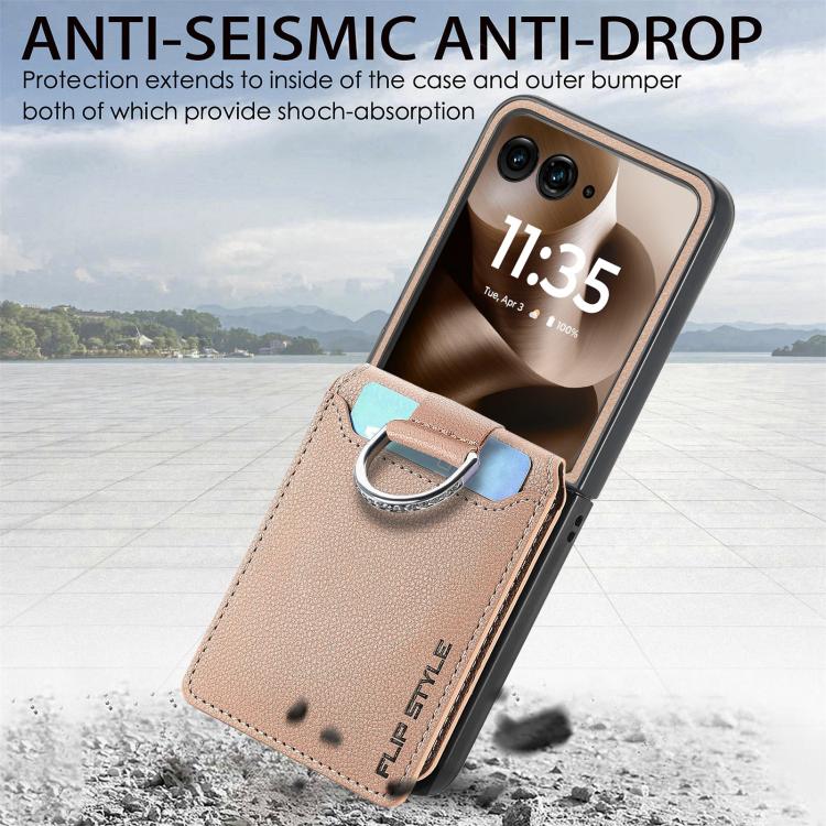 For Motorola Razr 60 Litchi Texture Leather Ring Wallet Phone Case