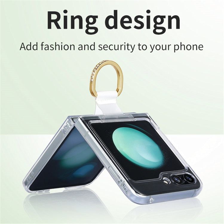 For  Samsung Galaxy Z Flip5 5G Diamond-encrusted Ring Transparent PC Shockproof Phone Case