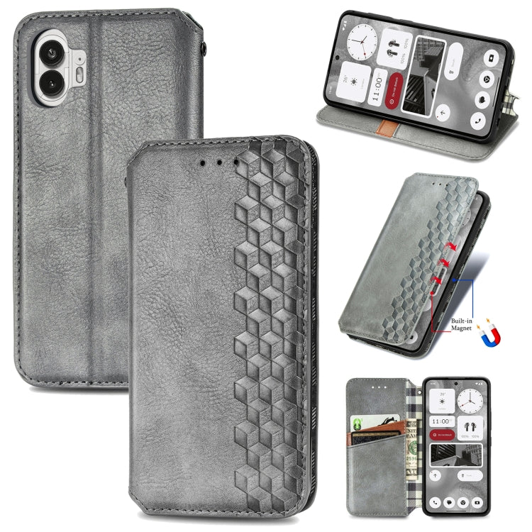 For Nothing Phone 2 Cubic Grid Pressed Magnetic Leather Phone Case