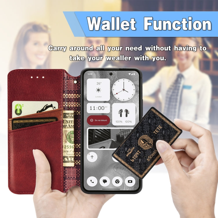 For Nothing Phone 2 Cubic Grid Pressed Magnetic Leather Phone Case