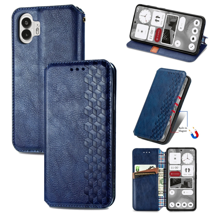 For Nothing Phone 2 Cubic Grid Pressed Magnetic Leather Phone Case
