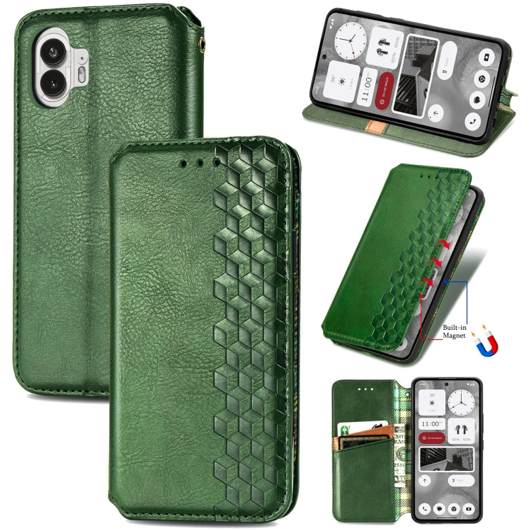 For Nothing Phone 2 Cubic Grid Pressed Magnetic Leather Phone Case