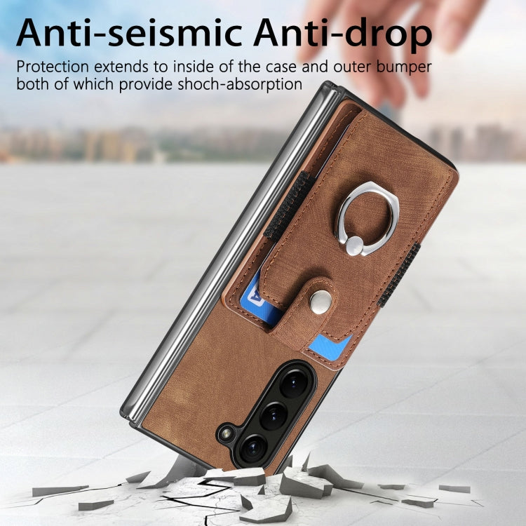 For  Samsung Galaxy Z Fold5 5G Retro Skin-feel Ring Multi-card Wallet Phone Case