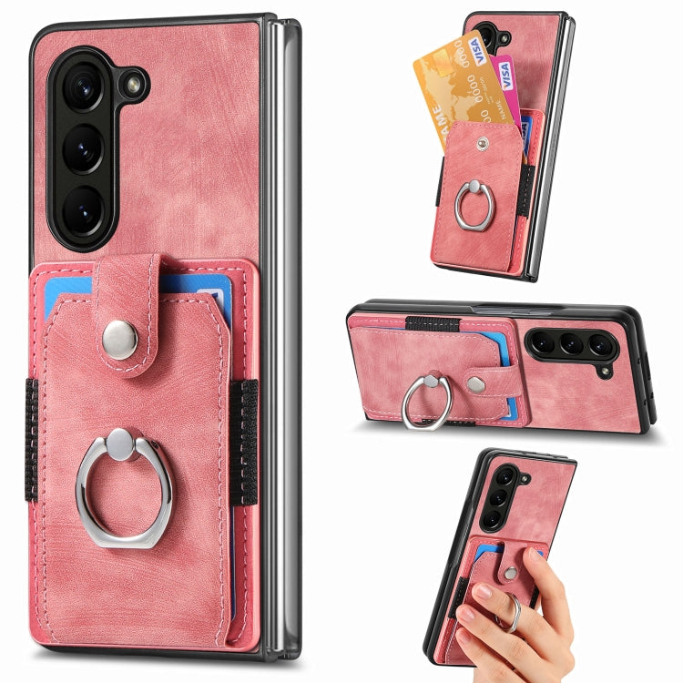 For  Samsung Galaxy Z Fold5 5G Retro Skin-feel Ring Multi-card Wallet Phone Case